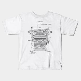 Type Writing Machine Vintage Patent Hand Drawing Kids T-Shirt